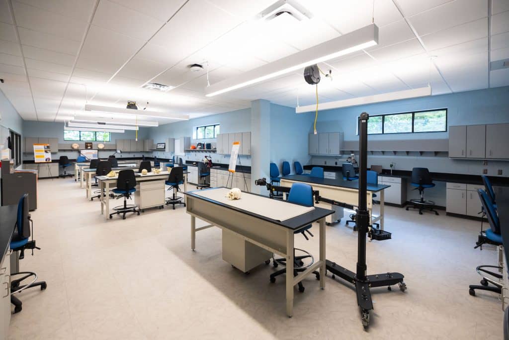 Building interior during the Forensic Anthropology Lab opening at the William M. Bass Forensic Anthropology Building on April 17, 2026. Photo by Steven Bridges/University of Tennessee.